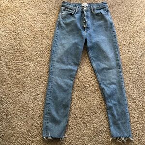 Agolde Nico High Rise Slim Button Fly Jeans 26 raw hem light wash organic